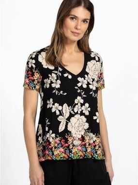 Johnny Was Janie Favorite V Neck Swing Tee 1x